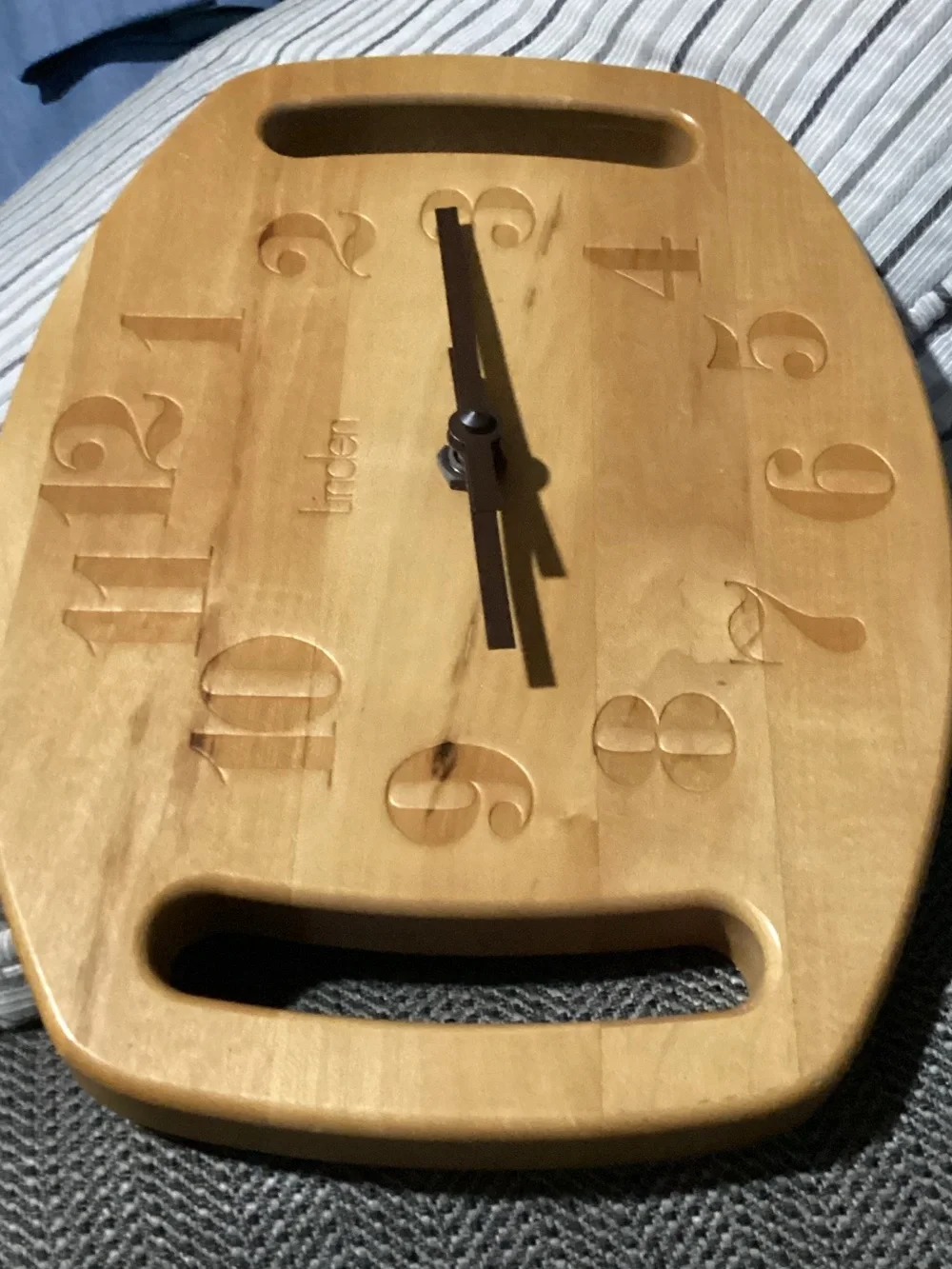 Vintage Linden Wood Wall Clock Carved Scandinavian Folk Decor Butcher Block